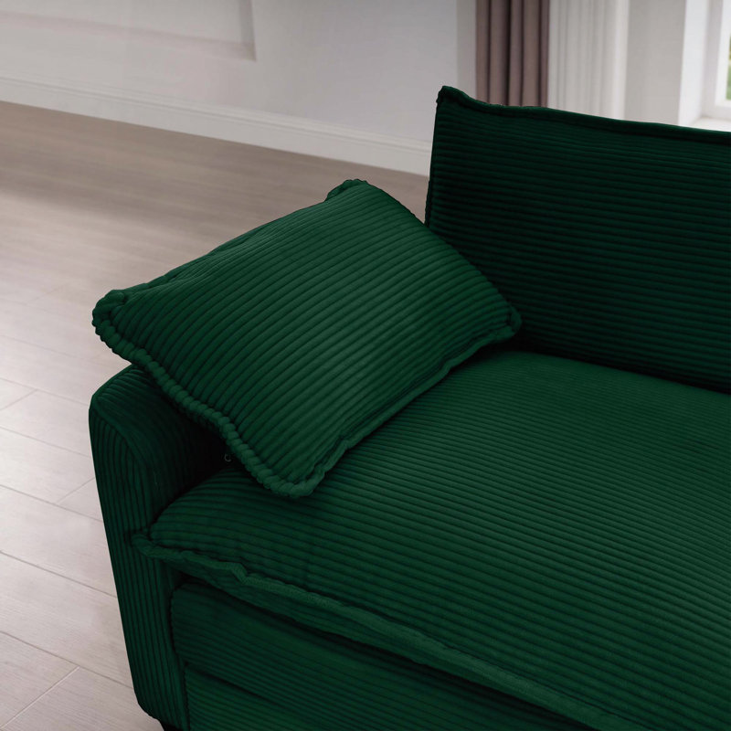 Jeffers Chenille Fabric Upholstered 4-Piece Sectional Sofa, Green Chenille, 33.85" H x 114.56" W x 34.25" D