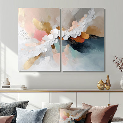 «White Brushstroke», peinture abstraite blanche sur toile blanche moderne, 2 pièces