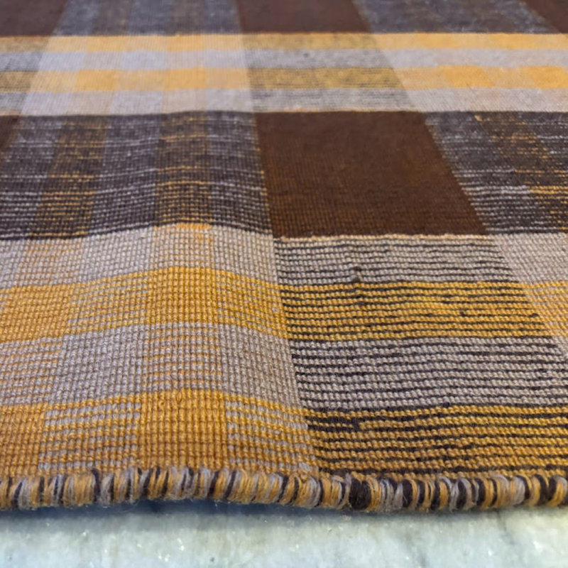 Wool Plaid Area Rug in Rust Brown, Rectangle 6' x 9'