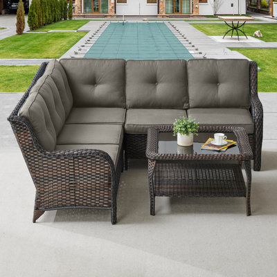 Canapé modulaire d'extérieur en osier en L avec coussins de 50,78 po de largeur Tonry