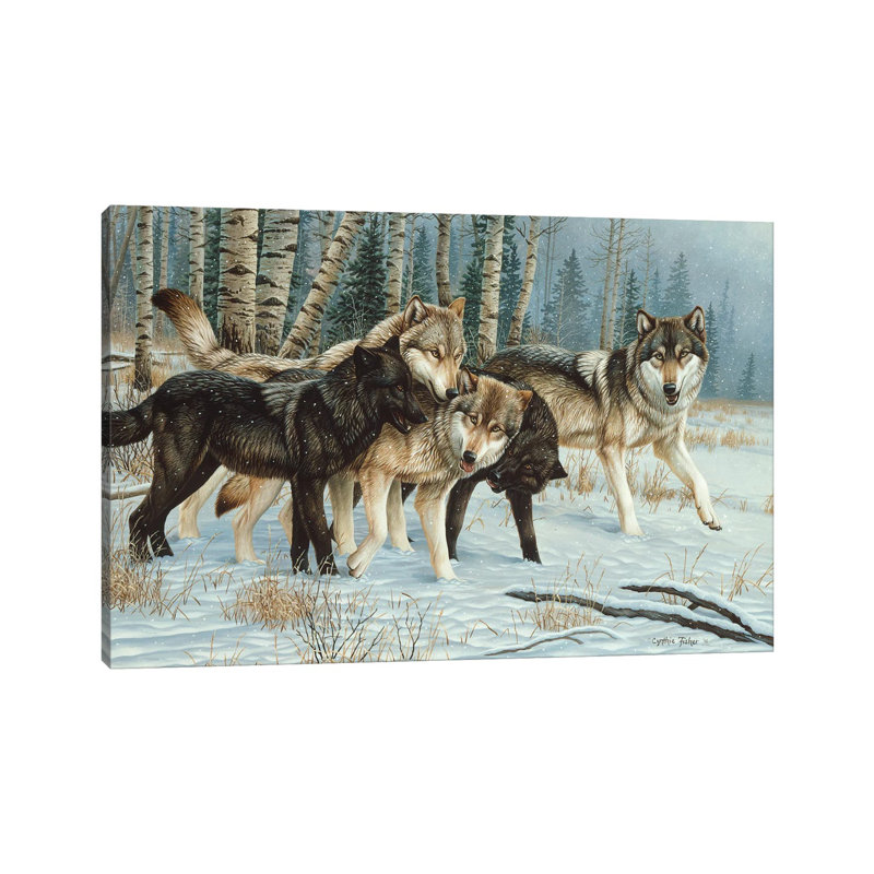 «Wolf Pack I» par Cynthie Fisher - peinture sur toile tendue, H 26 po x l 40 po x 1,5 po