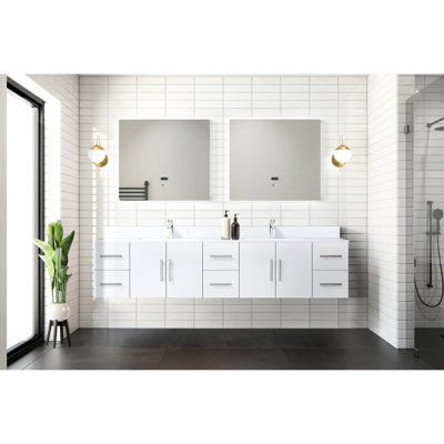 Meuble-lavabo blanc l 84 po x P 22 po avec comptoir en quartz, robinet et miroir à DEL 36 po