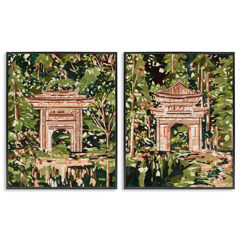 «Veiled Sanctuary Architecture», ensemble de 2 giclées par Melissa Wang, H 20 po x l 16 po, Giclée encadrée noir minuit