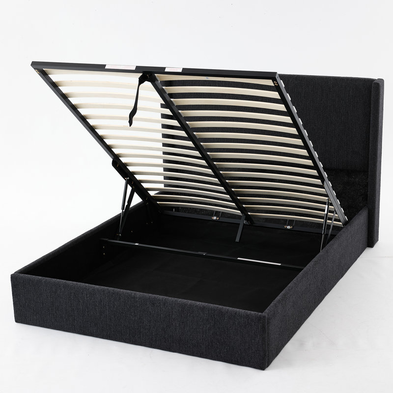 Lit plateforme tapissier avec rangement Wauson, Grand, Black