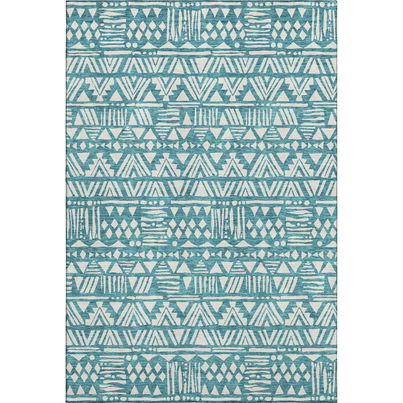 Premium Machine Washable Prisco Teal Rug, Rectangle 5' x 7'6"