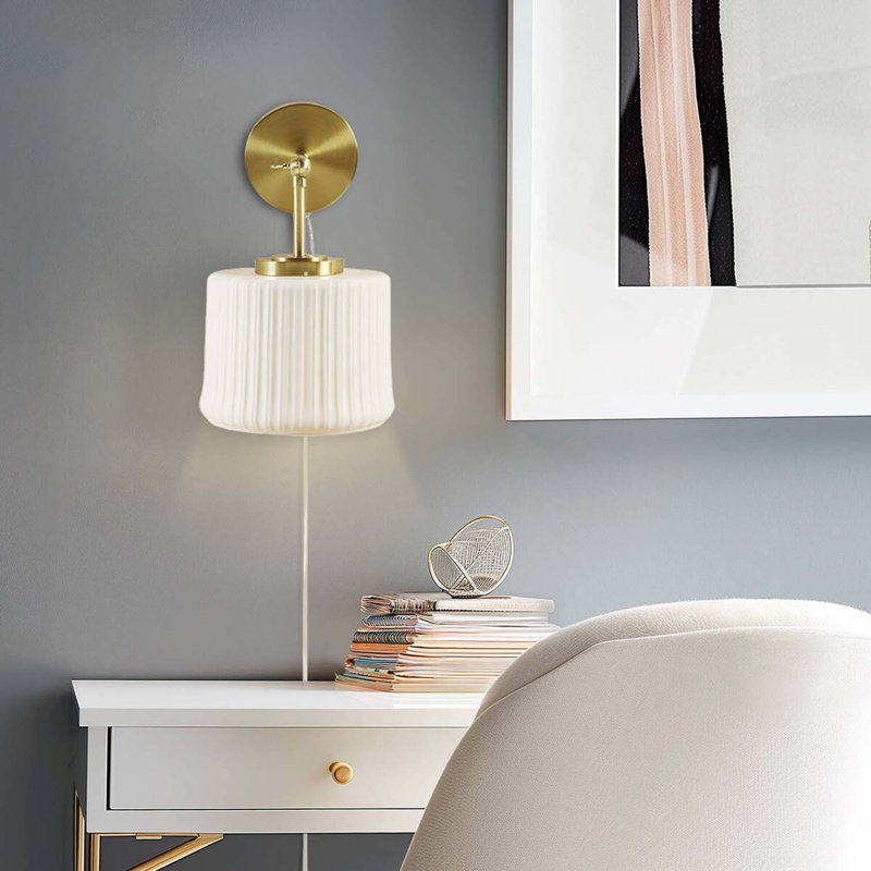 White Ceramic Wall Sconce with Adjustable Swing Arm Gold/White See below