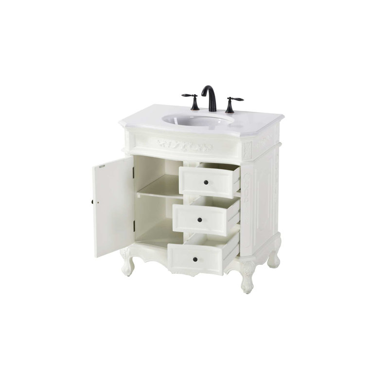 Ensemble de meuble-lavabo simple 32 po Lunette, 32", Blanc antique