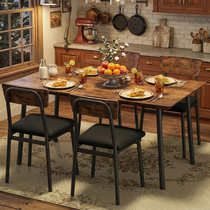 Dining Table Set for 4 with Upholstered Chairs Beveled Edge Kitchen Table and Chair Set Space Saving Dining Room Furniture for Apartment Kitchen