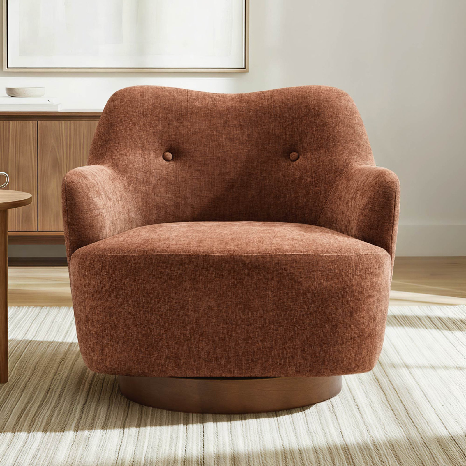 Upholstered Accent Chair, Terracotta Polyester