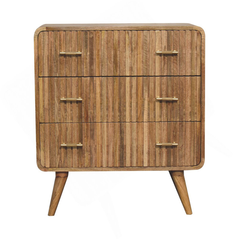 Commode à rainures en T, 3 tiroirs, brun clair