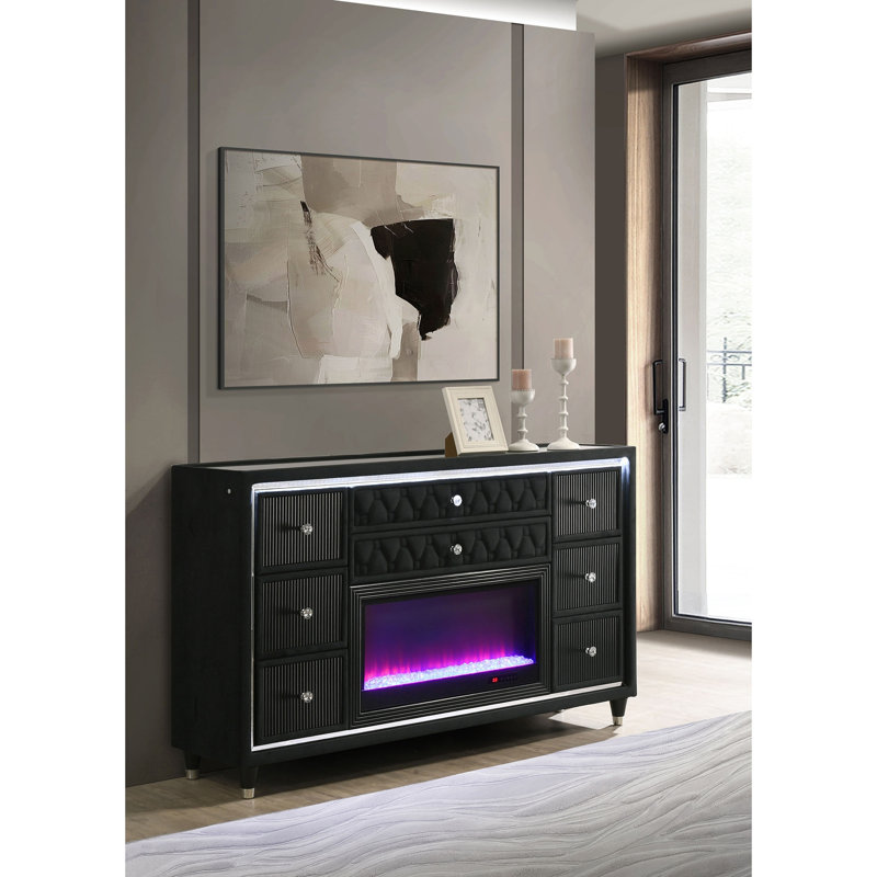 Commode chambre à 8 tiroirs DEL, Black