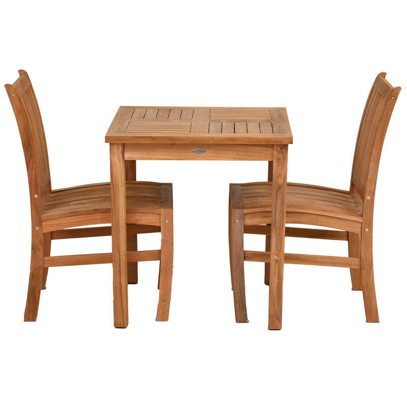 3 Piece Teak Wood Outdoor Patio Bistro Dining Set Including 27" Square Table With 2 Abaco Side Chairs