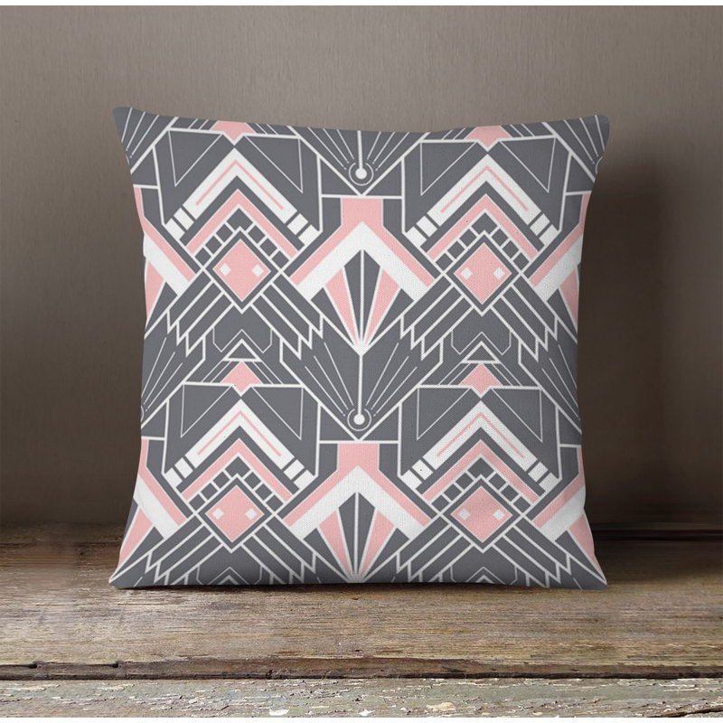 Throw Pillow With Insert, Gray/Pink Art Deco 3, 20"H x 20"W