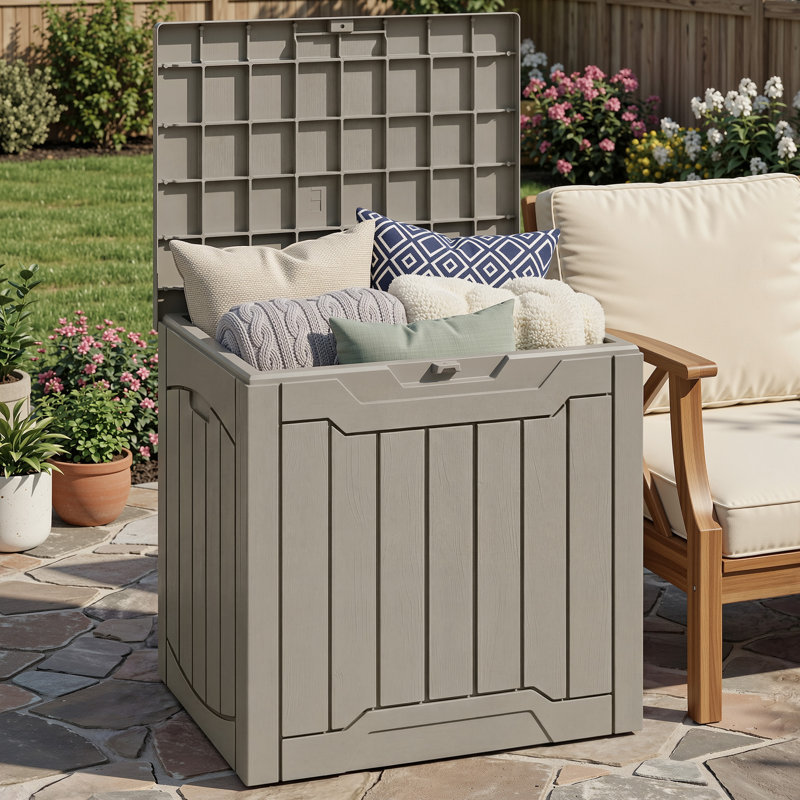 Coffre de terrasse verrouillable en résine 31 gallons Edrosie Inc, brun clair, Marron clair
