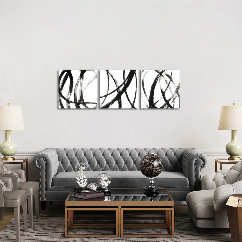 «Linear Expression Triptych», ensemble d'art mural sur toile tendue (ensemble de 3)