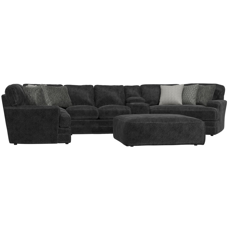 Delicia 4pc Sectional With Cuddler And Cocktail Ottoman, Gray Polyester, Left Hand Facing