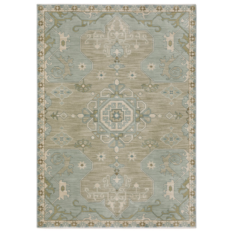 Graicyn Bohemian Old World Inspired Grey/ Blue Area Rug, Rectangle 6'7" x 9'9"