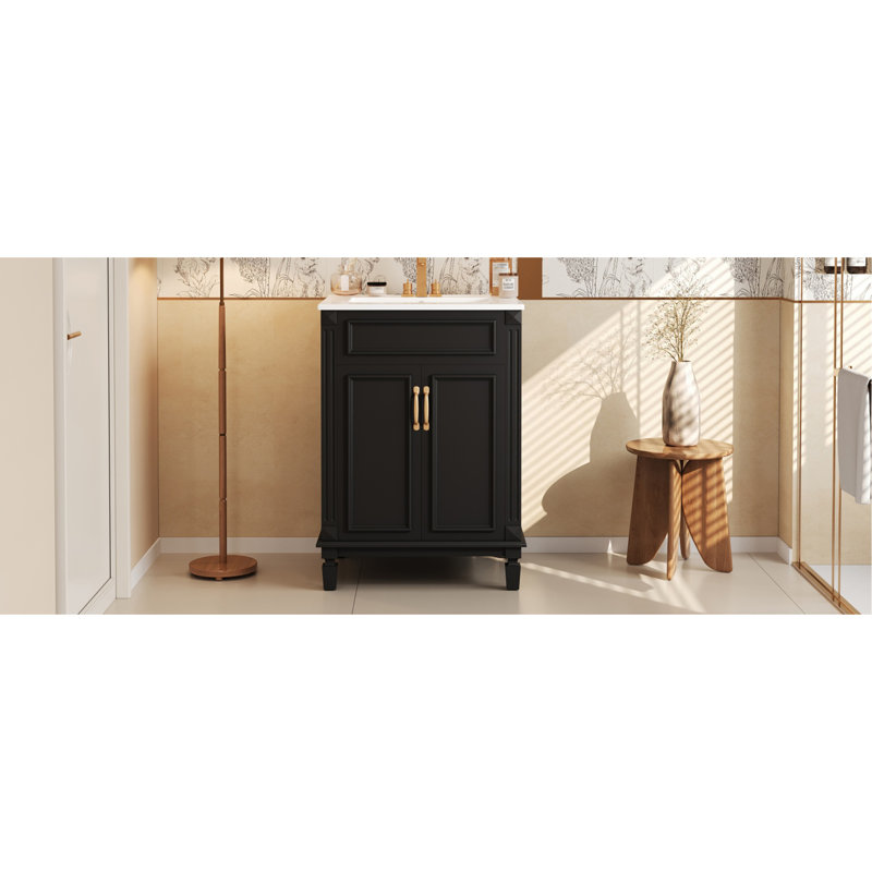 Meuble-lavabo 24 po avec lavabo supérieur, armoire de rangement moderne avec 2 portes à fermeture douce et tablette réglable