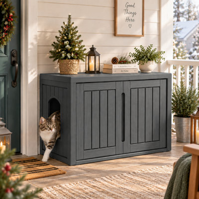 Maison de chat résistante aux intempéries avec litière cachée, abri intérieur / extérieur