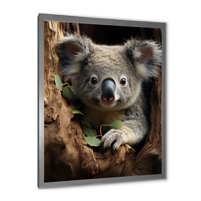 Portrait de koala gris III - impression, Toile avec cadre photo argenté, H 32 po x l 16 po x P 1 po