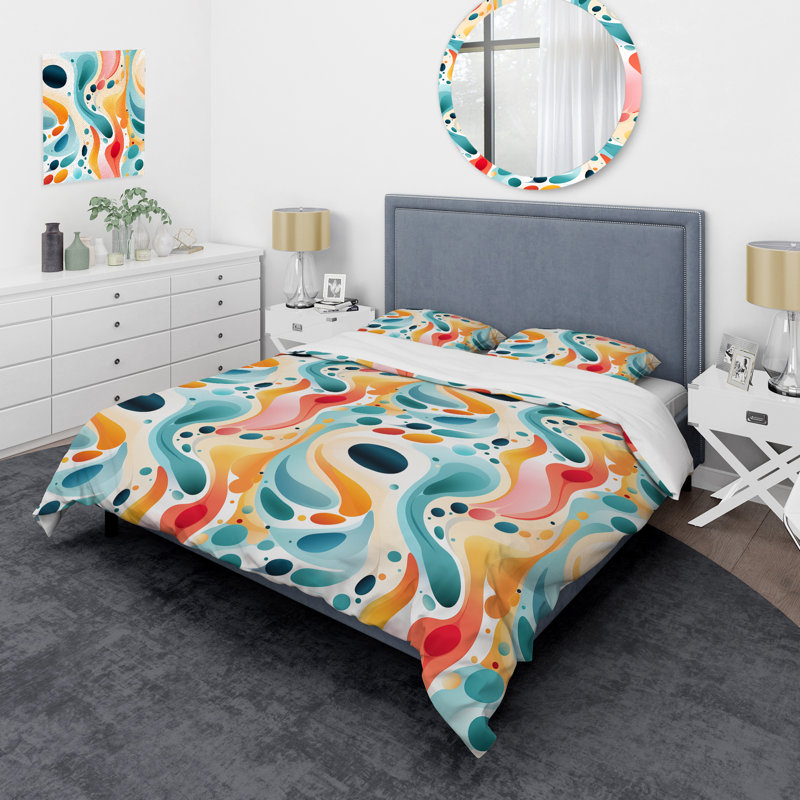 Soft Color Multicolor Abstract Neutrality Wave Abstract Duvet Cover, Twin Duvet Cover + 1 Standard Sham