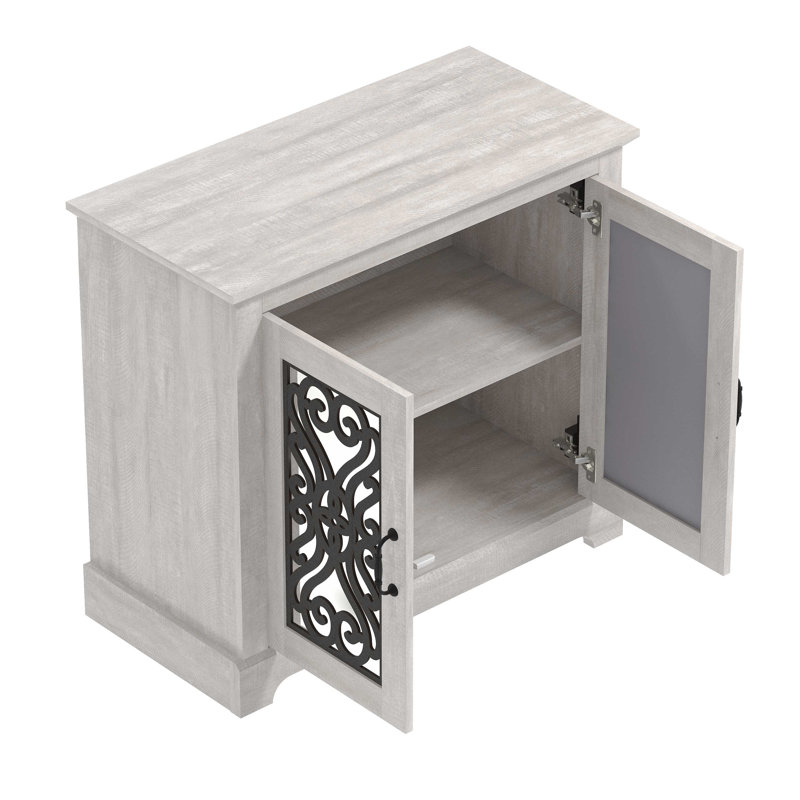 Ariba 29.3" H Mirrored Manufactured Wood 2-Door Accent Cabinet, Dusty Gray Oak, Arabesque
