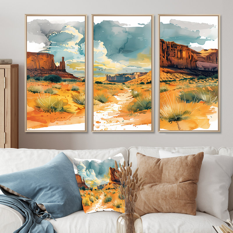 Marthella - Ensemble d'art mural Canyon, H 28 po x l 12 po x P 1 po, Toile naturelle avec cadre flottant