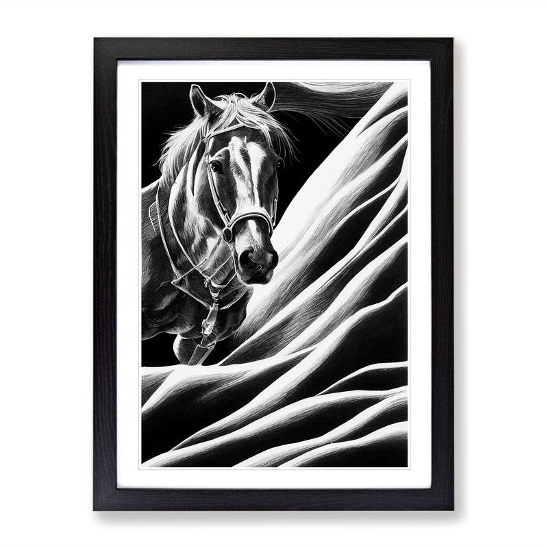 Monochrome Horse No.4 - Framed Print, Black, 64cm H x 46cm W x 2cm D