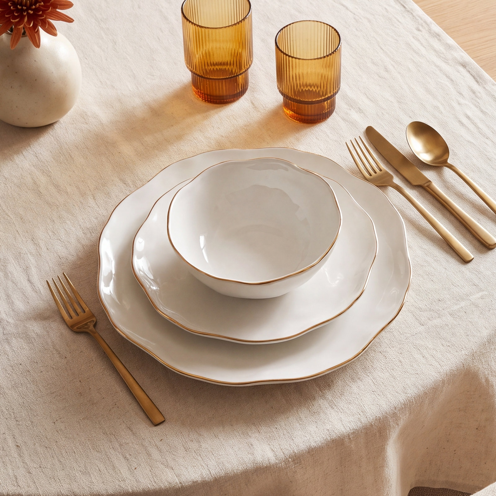 Blue Bay White 12-Piece Dinnerware Set