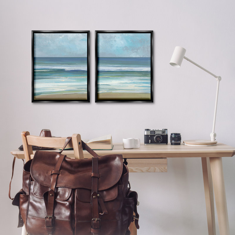 Ensemble de 2 toiles flottantes encadrées Summer Shore Coastline Brown, design par Sally Swatland, H 21 po x l 17 po