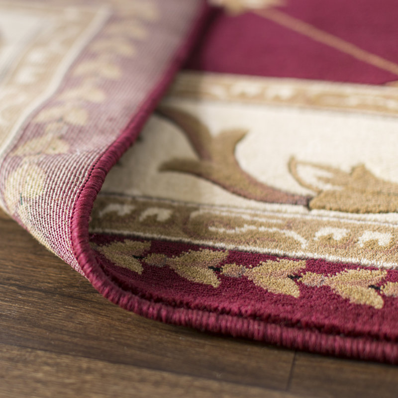 Corinthian Heirloom Traditional Dark Red Ivory Performance Area Rug, Rectangle 5'3" x 7'7"