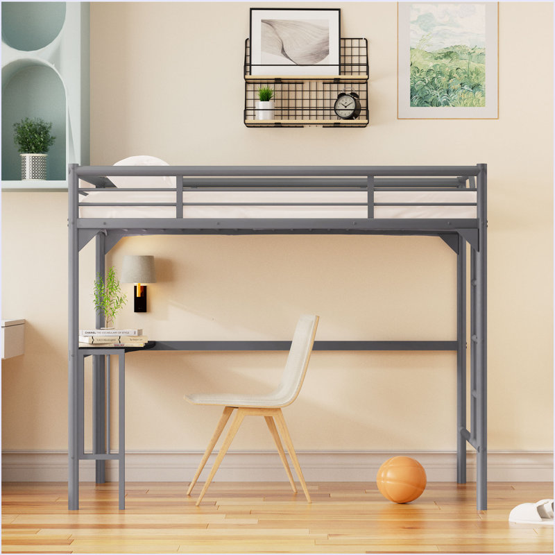 Lit mezzanine simple en métal avec bureau, Argent argent