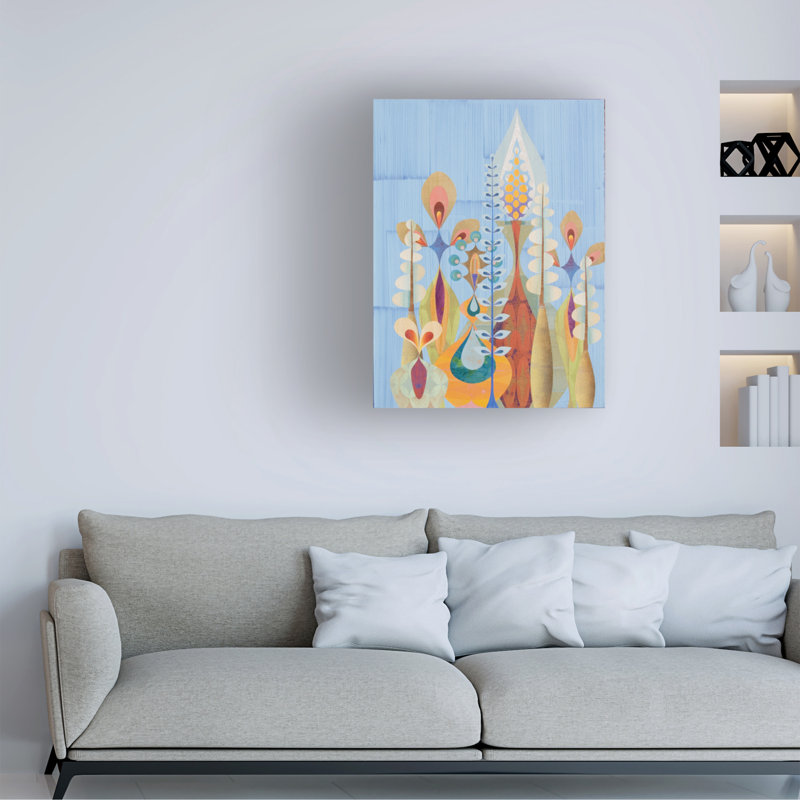 Wrapped Canvas Wall Art - Rex Ray 'blue' Wall Art for Living Room, Bedroom, or Office Décor  - 14x19