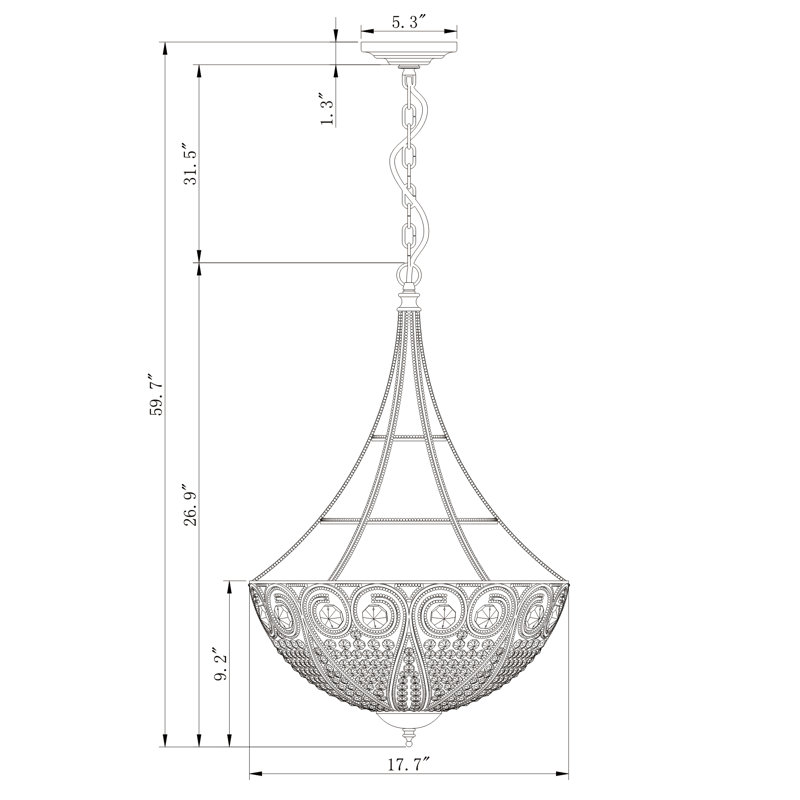Lustre empire à 3 lumières Seawright, H 60 po x l 18 po x P 18 po, 4