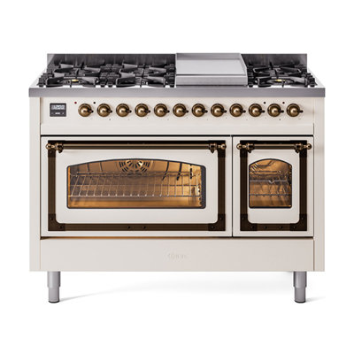 ILVE UN48FNMPEGG Nostalgie II Noblesse 48 inch Dual Fuel Range (8 Sealed Burners + Griddle, Triple Glass Door)