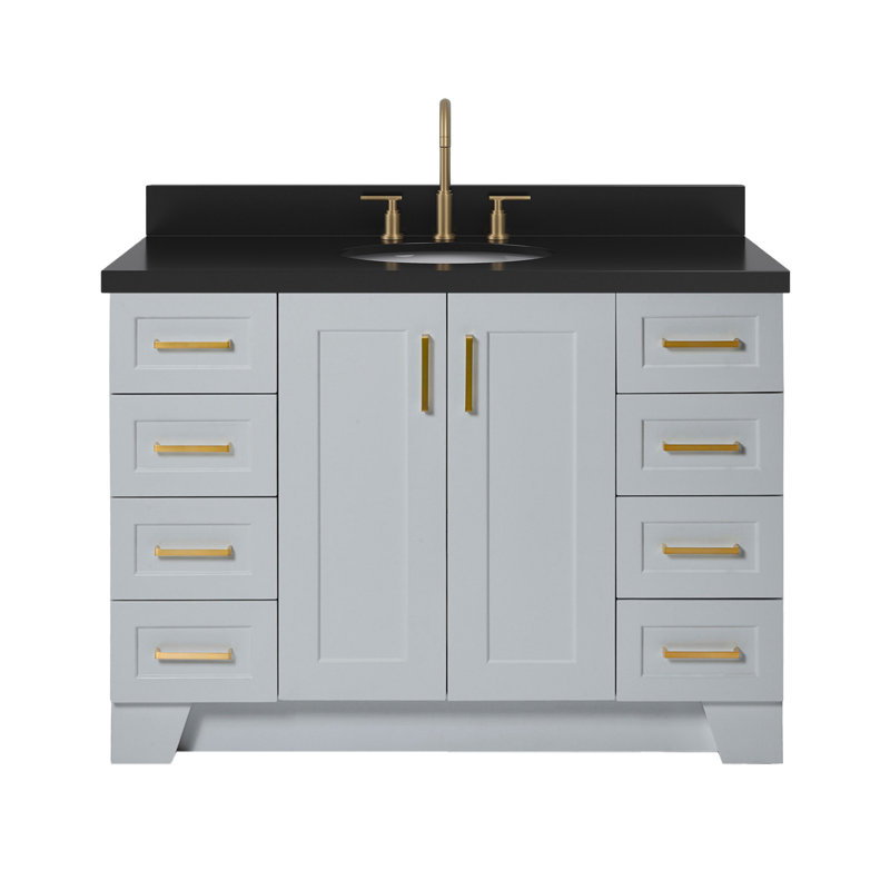 Freitas 48'' Solid Wood Single Bathroom Vanity, Oval, White Quartz, Vintage Green