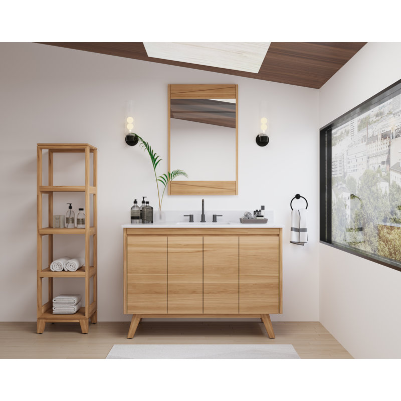 Saeko 48'' Single Bathroom Vanity Base Only, Natural Teak