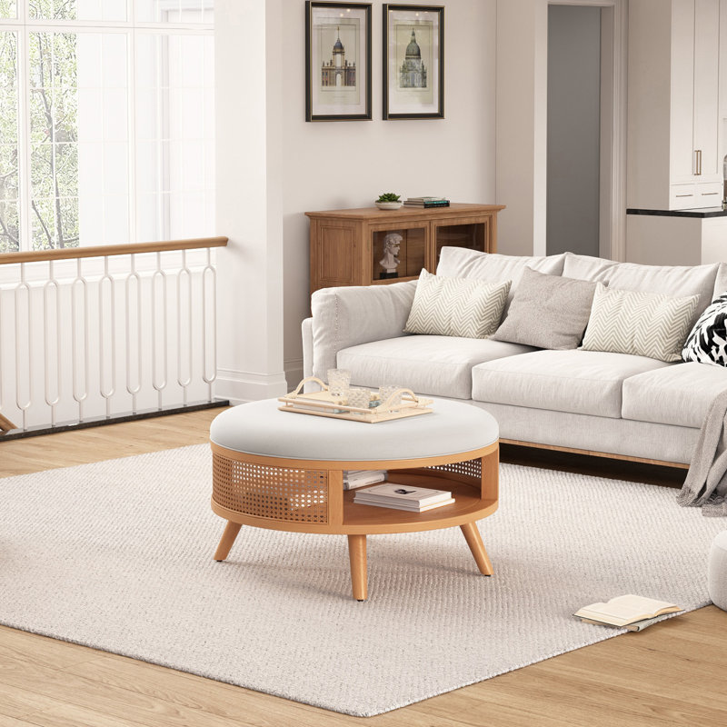 Pothos Round Rattan Coffee Table with Storage, Natural