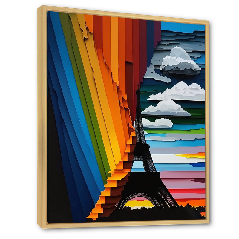 «Paris Eiffel Tower Contemporary Rainbow I», reproduction sur toile, Cadre naturel flottant, H 32 po x l 24 po x P 1 po