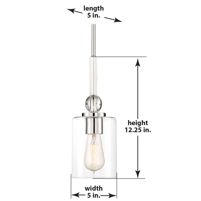 Ivy Bronx Friedman Clear Glass Pendant Light, Polished Nickel, 12.25" H x 5" W x 5" D