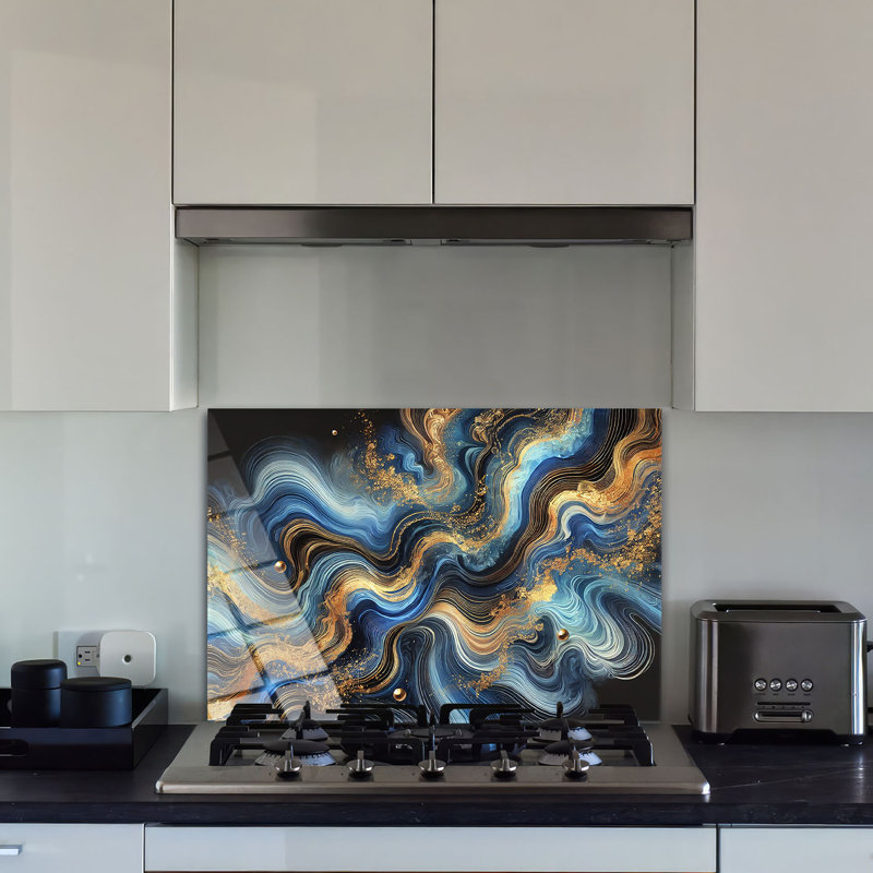 Dosseret en verre trempé Celestial Waves - Décoration murale de cuisine, H 20 po x l 30 po