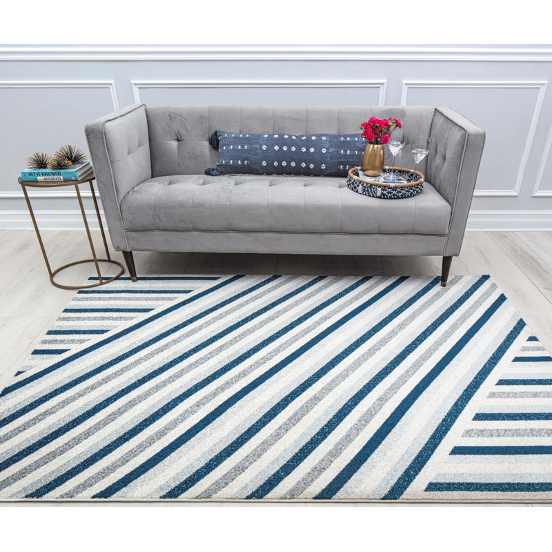 Tapis bleu biseauté Callum, Rectangle 8 pi 3 po x 10 pi