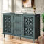 Buffet Patricio avec 3 tiroirs, 2 portes, motif symétrique et poignées en métal noir