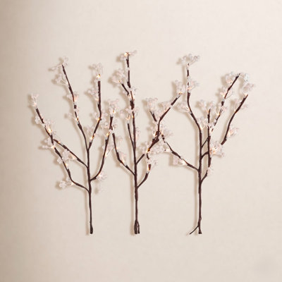 Lighted Brown Branch Set with White Berries