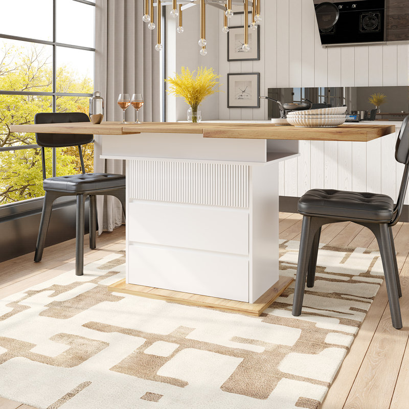 Extendable Dining Table With Storage Levels, White