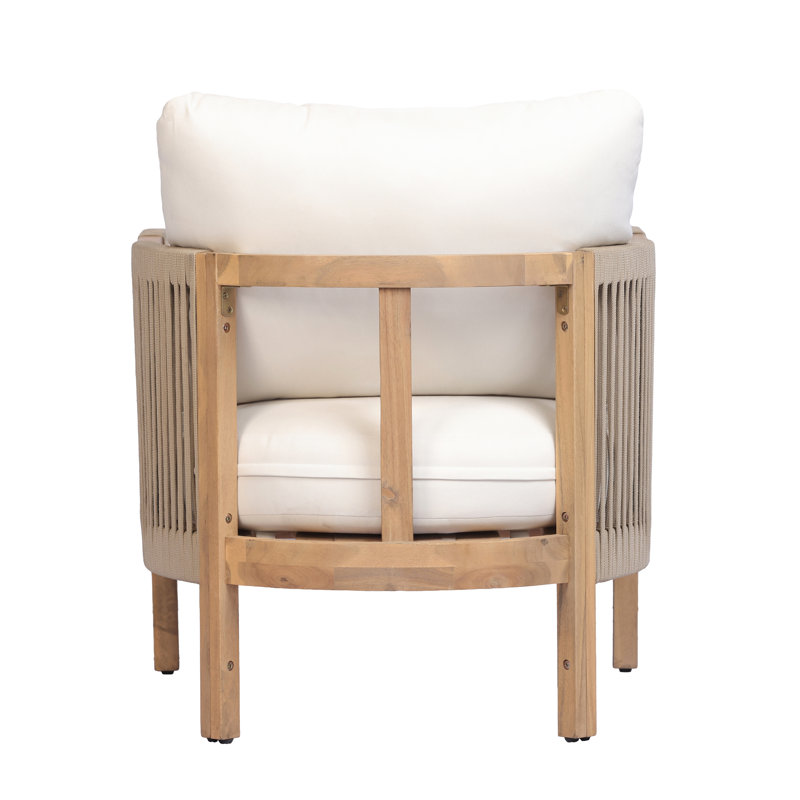 Jassel Modern Coastal Outdoor Acacia Wood Club Chair with Handwoven Rope & Cushions, 1