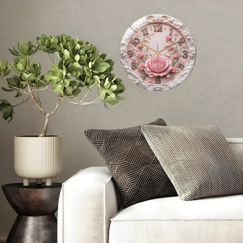 Horloge murale en verre rose, rose, horloge murale