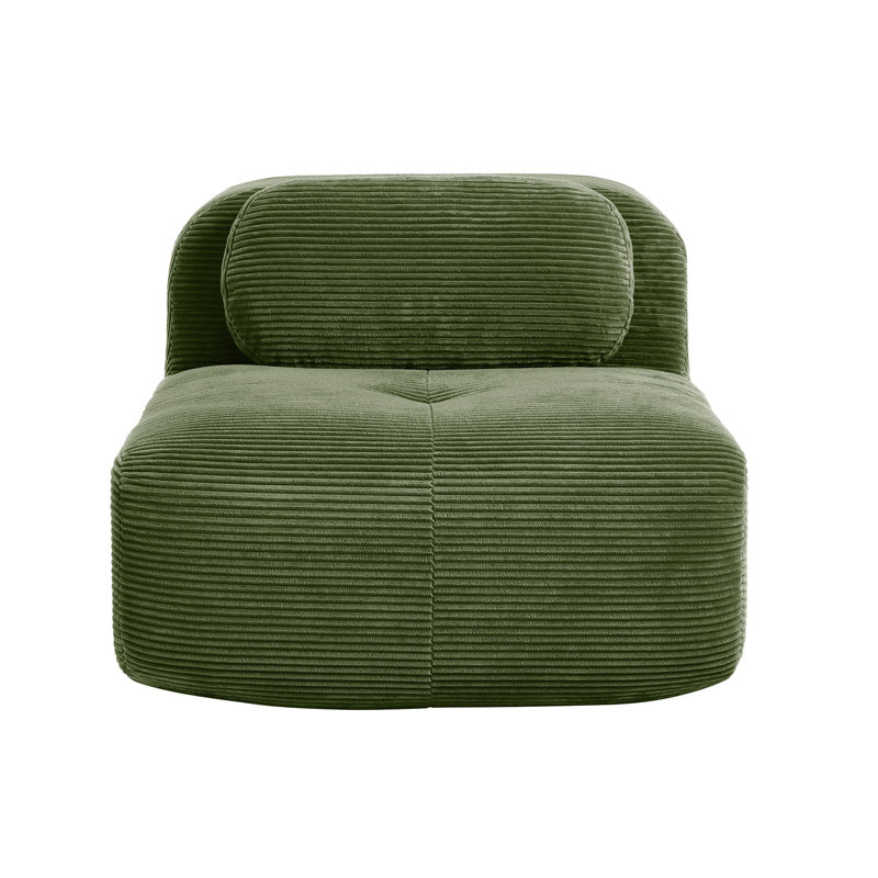 Fauteuil d'appoint modulaire en velours côtelé vert olive avec coussin pour le cou et canapé ergonomique sans assemblage