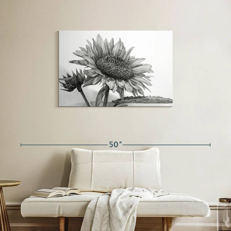 Harnek Black And White Sunflower, 24" H x 36" W