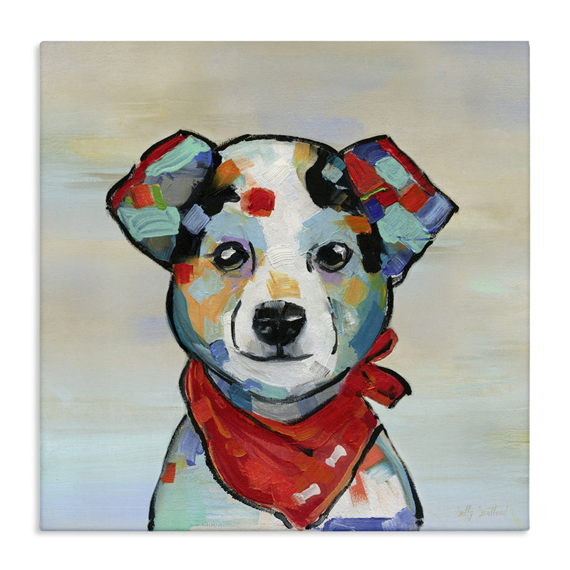 «Dog Portrait with Red Bandana», art mural par Sally Swatland, H 30 po x l 30 po